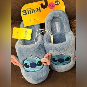 Disney Blue Stitch Plush Slip-On Slippers with Pink Ear Accents